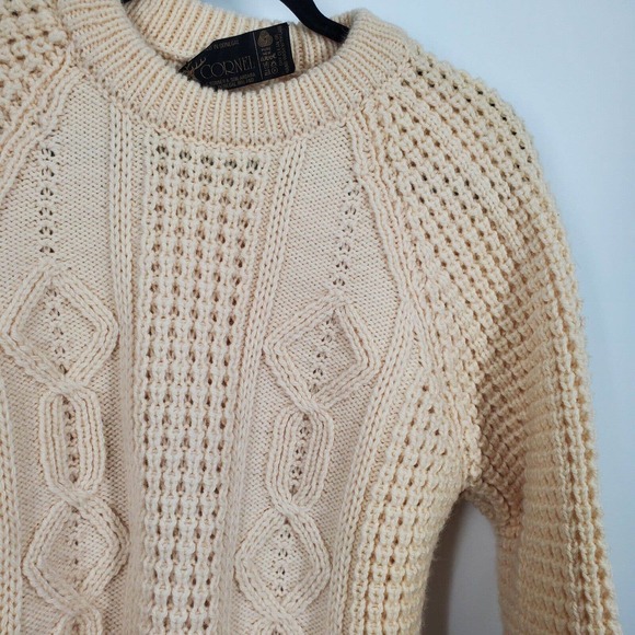 Vintage Cornel SZ M Ivory Wool Fisherman Chunky Thick Cable Knit Grandpa Sweater - Picture 2 of 5